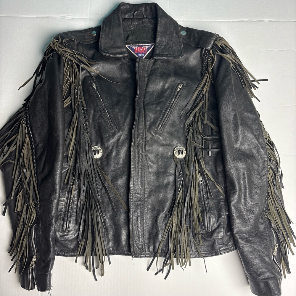 Vintage MOB Women Size 42 Jacket Genuine Leather Fringe Biker Motorcycle